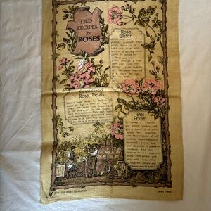 NWOT Vintage 100% Irish Linen “Old Recipes For Roses” Tea Towel